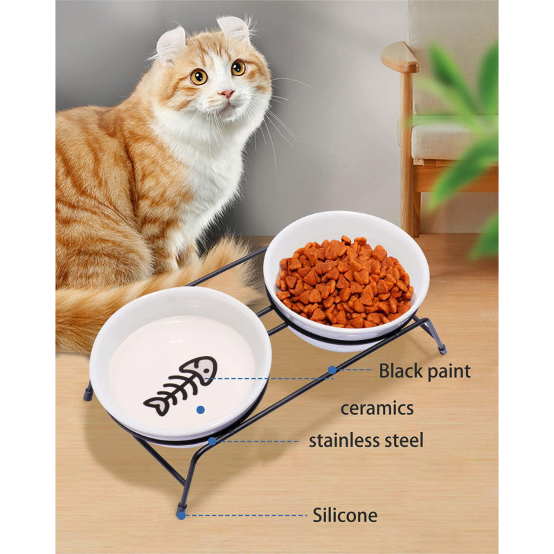 COMESOON Cat Bowls Upgraded 13 oz Ceramic Elevated Cat Food Bowls for Food and Water Raised 2 Cat Dishes with Stainless Steel Stand Non